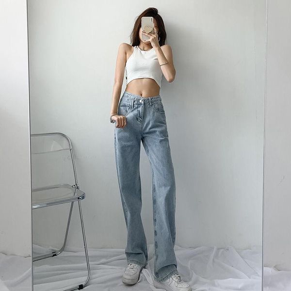 women's jeans the high-waist design sense cross-waist autumn women are thin loose straight-leg trousers drape mopping pants trend, Blue
women's jeans the high-waist design sense cross-waist autumn women are thin loose straight-leg trousers drape mopping pants trend, Blue