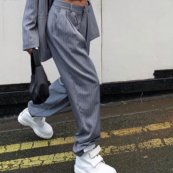 women's pants & capris yiciya 2021 streetwear straight trousers harajuku loose gray pockets high waist white striped suit women, Black;white
women's pants & capris yiciya 2021 streetwear straight trousers harajuku loose gray pockets high waist white striped suit women, Black;white