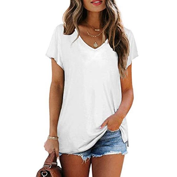 women's t-shirt summer 2021 female loose short sleeve t-shirts for women casual solid color ladies pullover v-neck tee shirt, White
women's t-shirt summer 2021 female loose short sleeve t-shirts for women casual solid color ladies pullover v-neck tee shirt, White