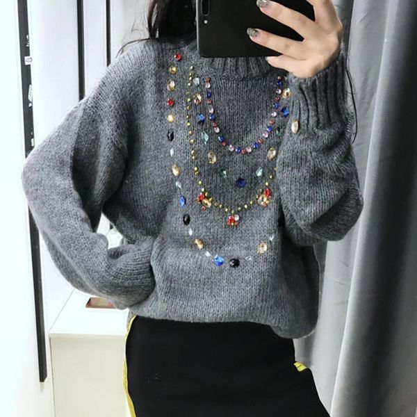 women's sweaters oversized sweater women loose pullover 2021 autumn winter thick color gemstone necklace beaded jumpers, White;black
women's sweaters oversized sweater women loose pullover 2021 autumn winter thick color gemstone necklace beaded jumpers, White;black