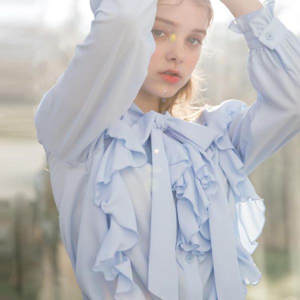 women's blouses & shirts 2021 elegant blue chiffon sweet girls ruffles women long sleeve bow tie lady sky blouse, White
women's blouses & shirts 2021 elegant blue chiffon sweet girls ruffles women long sleeve bow tie lady sky blouse, White