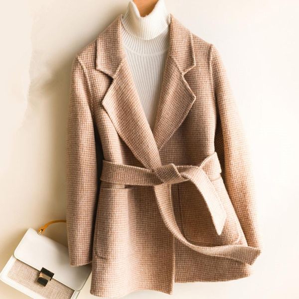 women's wool & blends 2021 autumn winter slim houndstooth double-sided coat women plaid outwear belt big pocket long sleeve woolen jack, Black
women's wool & blends 2021 autumn winter slim houndstooth double-sided coat women plaid outwear belt big pocket long sleeve woolen jack, Black