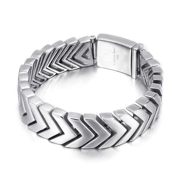 link, chain 18mm wide hiphop punk rock arrow polished men's stainless steel snake bone design biker bracelet bangle jewelry accessories, Black
link, chain 18mm wide hiphop punk rock arrow polished men's stainless steel snake bone design biker bracelet bangle jewelry accessories, Black