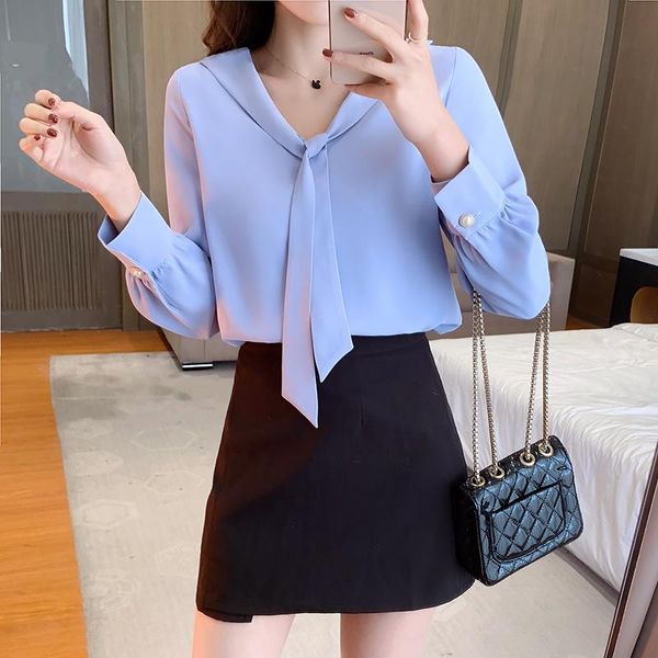 women's blouses & shirts chiffon loose fashion solid color bow tie summer casual long sleeve blusas houthion, White
women's blouses & shirts chiffon loose fashion solid color bow tie summer casual long sleeve blusas houthion, White