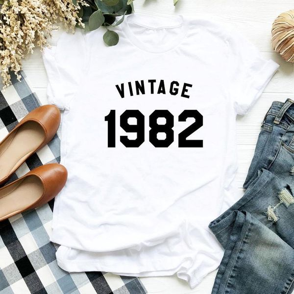 vintage 1982 100%cotton funny womens graphic birthday her cute family tee outfit plus size, White
vintage 1982 100%cotton funny womens graphic birthday her cute family tee outfit plus size, White
