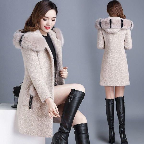 women's wool & blends high-end quality thick mink fleece hooded coat mid-length autumn and winter slim high waist, Black
women's wool & blends high-end quality thick mink fleece hooded coat mid-length autumn and winter slim high waist, Black