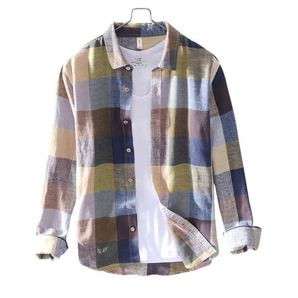 cotton linen plaid shirts for men long sleeve casual daily male turn-down collar fashion vintage clothing trends 210601, White;black
cotton linen plaid shirts for men long sleeve casual daily male turn-down collar fashion vintage clothing trends 210601, White;black
