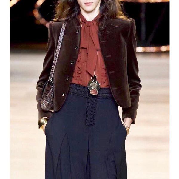 end 10.24 vintage high velvet slim temperament jacket coat stand collar long sleeve shoulder pad short outerwear 2021 women's jackets, Black;brown
end 10.24 vintage high velvet slim temperament jacket coat stand collar long sleeve shoulder pad short outerwear 2021 women's jackets, Black;brown