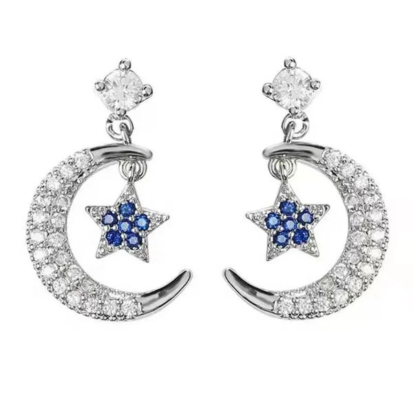 genuine classics stud earrings star moon jewelry crystal microinlay zircon fashion anti allergy trend women eardrop wedding 4 2nx k2, Golden;silver