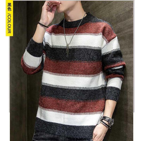 men's sweaters autumn and winter men sweater warm korean striped contrast knitted fashion round neck pullovers male casual loose top, White;black
men's sweaters autumn and winter men sweater warm korean striped contrast knitted fashion round neck pullovers male casual loose top, White;black