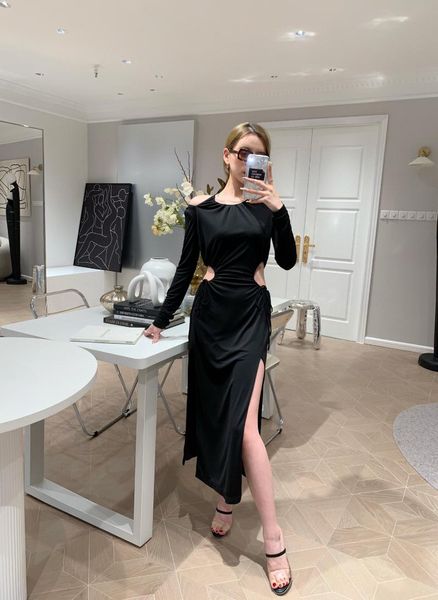 women midriff long sleeve slit luxury dresses 2 color gdnz 1.20 casual, Black;gray 
women midriff long sleeve slit luxury dresses 2 color gdnz 1.20 casual, Black;gray