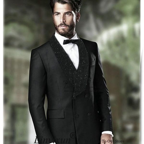 men's suits & blazers double breasted mens black shinny peaked lapel groom wedding tuxedos 2 pieces jacket pants set man prom party bla, White;black
men's suits & blazers double breasted mens black shinny peaked lapel groom wedding tuxedos 2 pieces jacket pants set man prom party bla, White;black