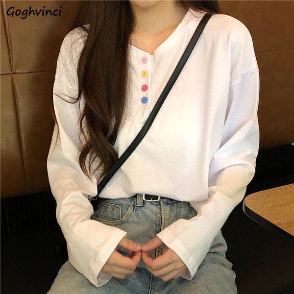 women's t-shirt women solid single-breasted loose preppy-style tees students all-match leisure trendy korean v-neck simple long sleeve, White
women's t-shirt women solid single-breasted loose preppy-style tees students all-match leisure trendy korean v-neck simple long sleeve, White