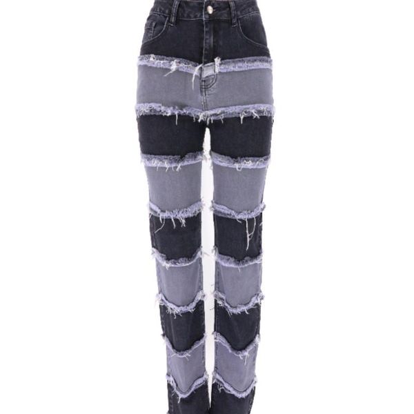 spring autumn women patchwork jeans, adults high waist color block wide leg trousers with pockets women's pants & capris, Black;white
spring autumn women patchwork jeans, adults high waist color block wide leg trousers with pockets women's pants & capris, Black;white