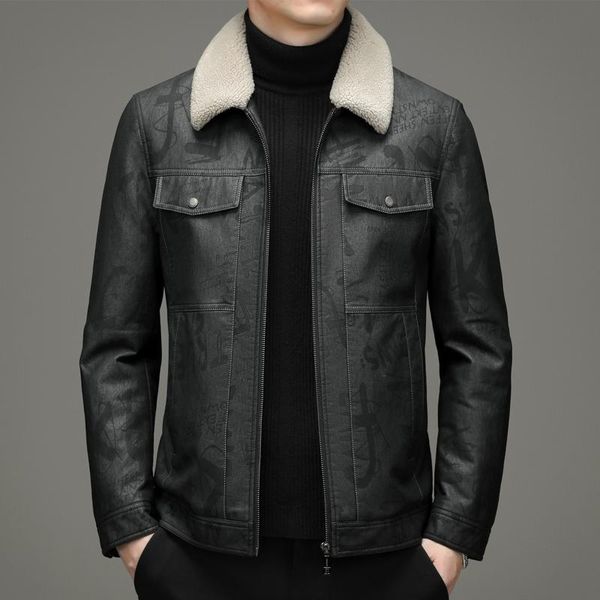 men's leather & faux haining down jacket 2021 young and middle-aged sheepskin winter., Black
men's leather & faux haining down jacket 2021 young and middle-aged sheepskin winter., Black