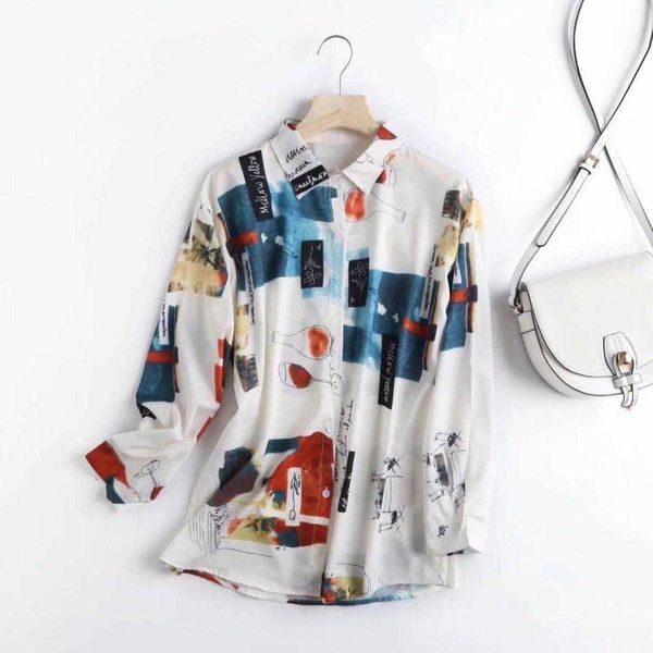 women's blouses & shirts women retro oversized print blouse long sleeve chic elegant female shirt blusas jz91, White
women's blouses & shirts women retro oversized print blouse long sleeve chic elegant female shirt blusas jz91, White