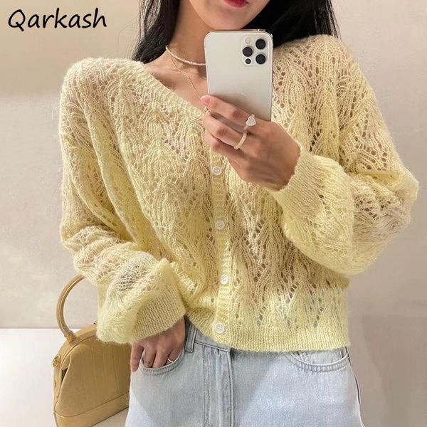 women's knits & tees hollow out design fashion solid cardigan women simple casual sweaters v-neck korean style students loose all-match, White
women's knits & tees hollow out design fashion solid cardigan women simple casual sweaters v-neck korean style students loose all-match, White