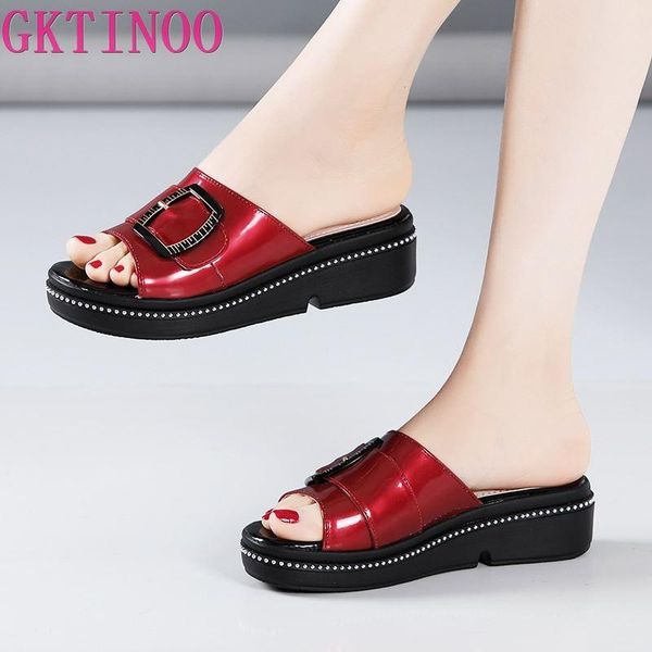 slippers gktinoo open toe medium heels women shoes 2021 summer leather platform wedges slides ladies plus size 33-43, Black
slippers gktinoo open toe medium heels women shoes 2021 summer leather platform wedges slides ladies plus size 33-43, Black