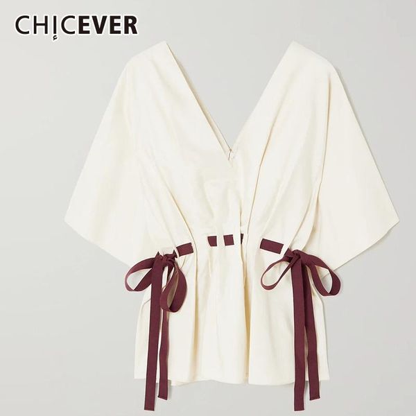 women's blouses & shirts chicever loose drawstring colorblock casual shirt for women v neck short sleeve fashion woman 2021 clothing su, White
women's blouses & shirts chicever loose drawstring colorblock casual shirt for women v neck short sleeve fashion woman 2021 clothing su, White