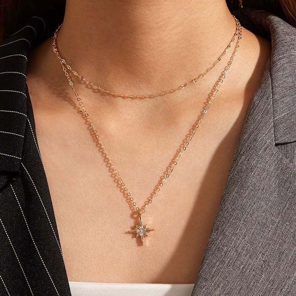 5036351 five point star inlaid diamond pendant necklace creative simple clavicle chain, Silver
5036351 five point star inlaid diamond pendant necklace creative simple clavicle chain, Silver