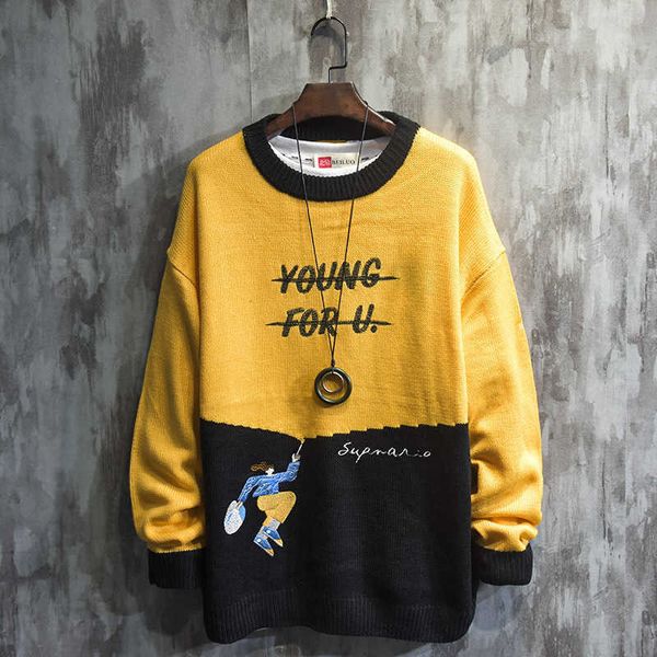 fashion sweater brand color matching figure crew neck men's thickened loose korean t-shirt, White;black
fashion sweater brand color matching figure crew neck men's thickened loose korean t-shirt, White;black