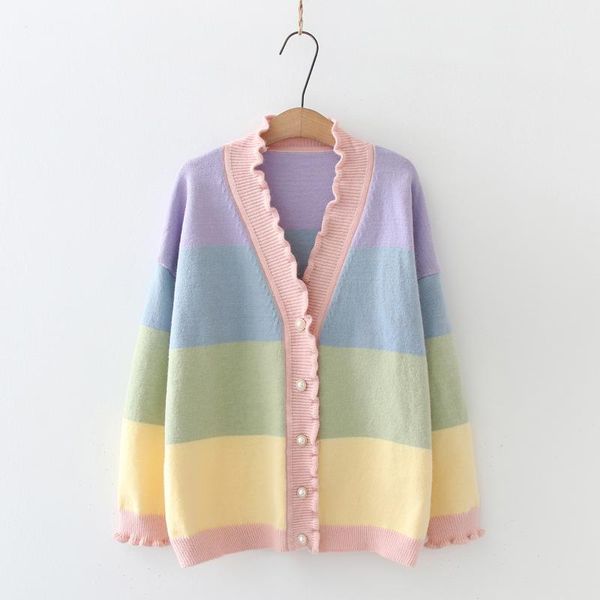 women's knits & tees japanese style mori girl rainbow casual sweater sweet v-neck contrast color autumn cardigan preppy basic colorful, White
women's knits & tees japanese style mori girl rainbow casual sweater sweet v-neck contrast color autumn cardigan preppy basic colorful, White
