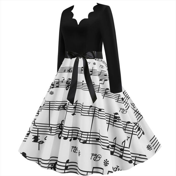 music note print swing womens dresses vintage long sleeve v neck elegant office casual plus size vestidos, Black;gray
music note print swing womens dresses vintage long sleeve v neck elegant office casual plus size vestidos, Black;gray