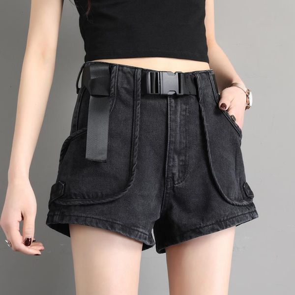 women's shorts 2021 summer hong kong flavor retro high waist korean loose black denim, White;black
women's shorts 2021 summer hong kong flavor retro high waist korean loose black denim, White;black