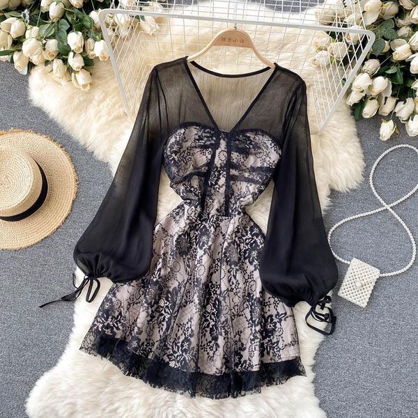 casual dresses a252 autumn 2021 fashion women v-neck long sleeve court mesh short a-line dress clothes korean vestidos, Black;gray
casual dresses a252 autumn 2021 fashion women v-neck long sleeve court mesh short a-line dress clothes korean vestidos, Black;gray