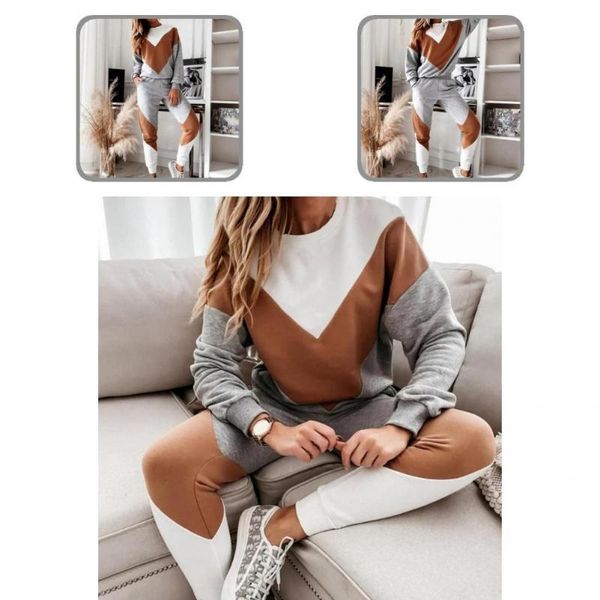 women's two piece pants 1 set long sleeve autumn winter elastic waist pullover for daily wear, White
women's two piece pants 1 set long sleeve autumn winter elastic waist pullover for daily wear, White