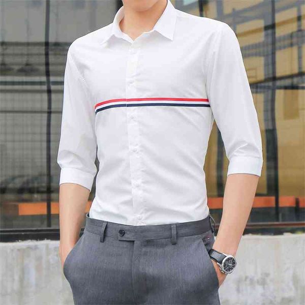 tb ribbon short sleeve men's fashion college style casual summer slim korean shirt, White;black
tb ribbon short sleeve men's fashion college style casual summer slim korean shirt, White;black