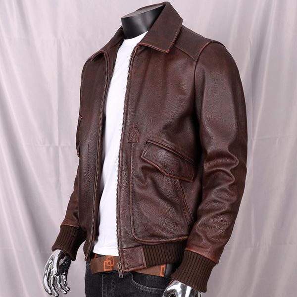 men's leather & faux 2021 vintage brown military style aviation jacket men plus size 5xl real natural cowhide autumn slim fit pilot coa, Black
men's leather & faux 2021 vintage brown military style aviation jacket men plus size 5xl real natural cowhide autumn slim fit pilot coa, Black