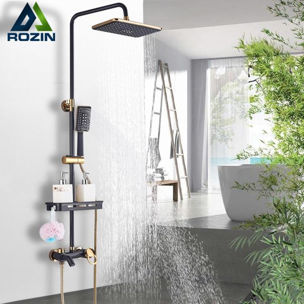 rozin black gold shower faucet set bathroom rainfall kit with shelf wall mounted swivel tub spout cold mixer tap sets
rozin black gold shower faucet set bathroom rainfall kit with shelf wall mounted swivel tub spout cold mixer tap sets