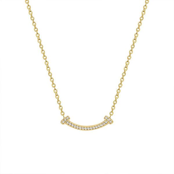 chains zircon necklace titanium steel gold plated jewelry chain smile printed party, Silver 
chains zircon necklace titanium steel gold plated jewelry chain smile printed party, Silver