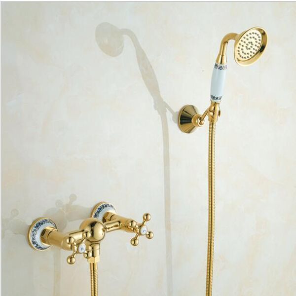 luxury golden plated wall mount bathroom shower faucet with ceramic hand set mxier sets
luxury golden plated wall mount bathroom shower faucet with ceramic hand set mxier sets
