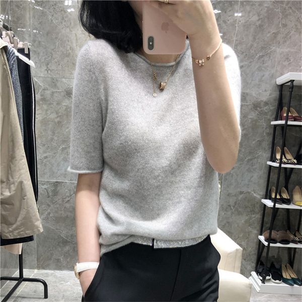 new womens round neck cashmere sweater solid color knitted pullover fashion wild short-sleeved sweater five-point sleeve summer, White;black
new womens round neck cashmere sweater solid color knitted pullover fashion wild short-sleeved sweater five-point sleeve summer, White;black