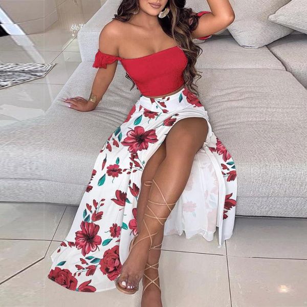 women's swimwear women off shoulder floral print and split skirt sets summer fashion beach dress casual clothing outfits vestidos, White;black
women's swimwear women off shoulder floral print and split skirt sets summer fashion beach dress casual clothing outfits vestidos, White;black