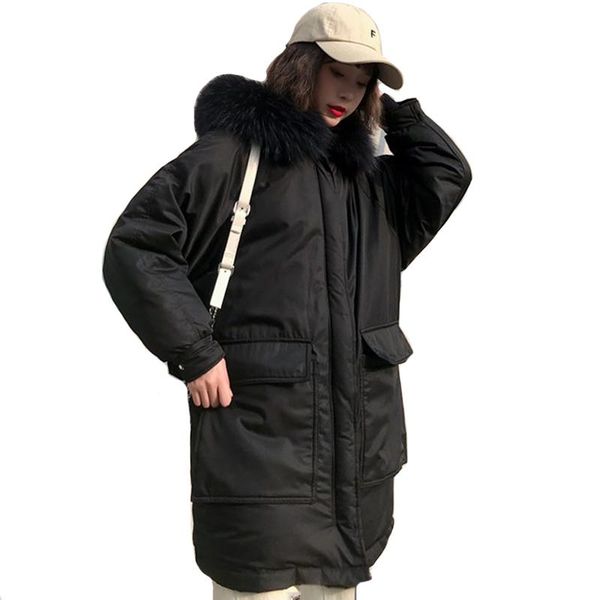 women's trench coats korean style 2021 women winter jacket hooded with fur warm thicken female coat long oversized loose parka outwear, Tan;black