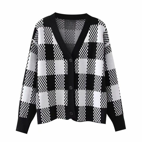 women's knits & tees yenkye fashion women vintage black white plaid jacquard cardigan sweater mujer long sleeve single breasted autumn
women's knits & tees yenkye fashion women vintage black white plaid jacquard cardigan sweater mujer long sleeve single breasted autumn