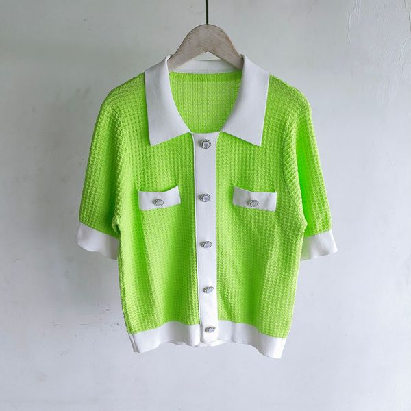 320 2021 summer brand same style short sleeve lapel neck kint white green sweater women clothes yiduo, White;black
320 2021 summer brand same style short sleeve lapel neck kint white green sweater women clothes yiduo, White;black