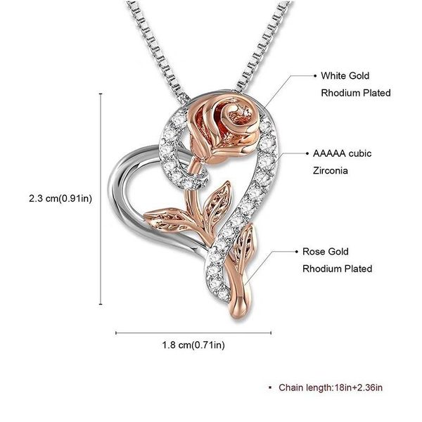 pendant necklaces love heart rose flower embedded zircon necklace fashion valentine's day gift, Silver
pendant necklaces love heart rose flower embedded zircon necklace fashion valentine's day gift, Silver