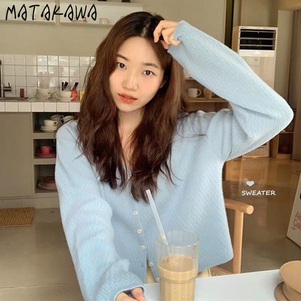 matakawa temperament knit v-neck cardigan jacket korean chic vintage sweet solid color women knitted sweater 210513, White;black
matakawa temperament knit v-neck cardigan jacket korean chic vintage sweet solid color women knitted sweater 210513, White;black