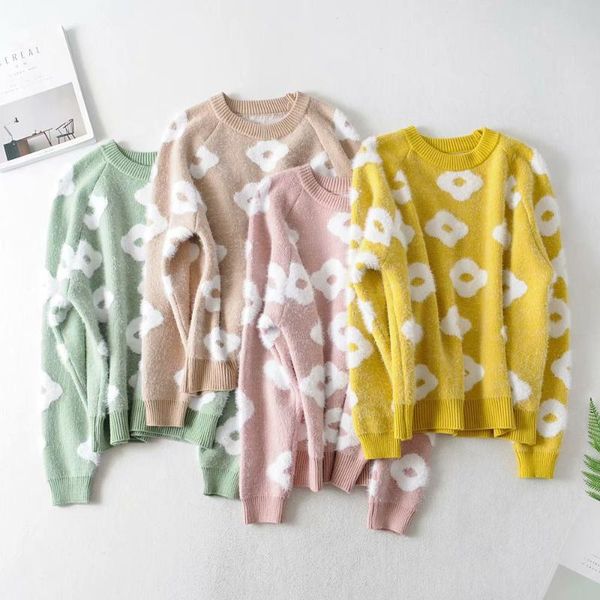 women's sweaters women clothes 2021 autumn and winter lazy wind round neck flower jacquard pull femme pullover sweater, White;black
women's sweaters women clothes 2021 autumn and winter lazy wind round neck flower jacquard pull femme pullover sweater, White;black