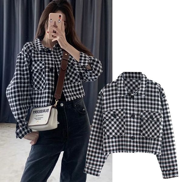women's jackets za primavera and autumn feminine plaid short retro loose jacket fray elegant black white fashion swqn, Black;brown
women's jackets za primavera and autumn feminine plaid short retro loose jacket fray elegant black white fashion swqn, Black;brown
