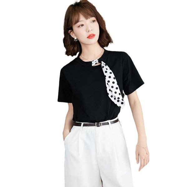 korean black short sleeve woman tshirts 2021 summer design sense polka dot scarf bow tie t-shirt womens tee women's, White
korean black short sleeve woman tshirts 2021 summer design sense polka dot scarf bow tie t-shirt womens tee women's, White