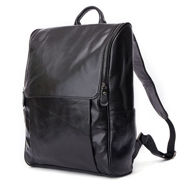 leather men's bag korean fashion casual backpack head layer black computer
