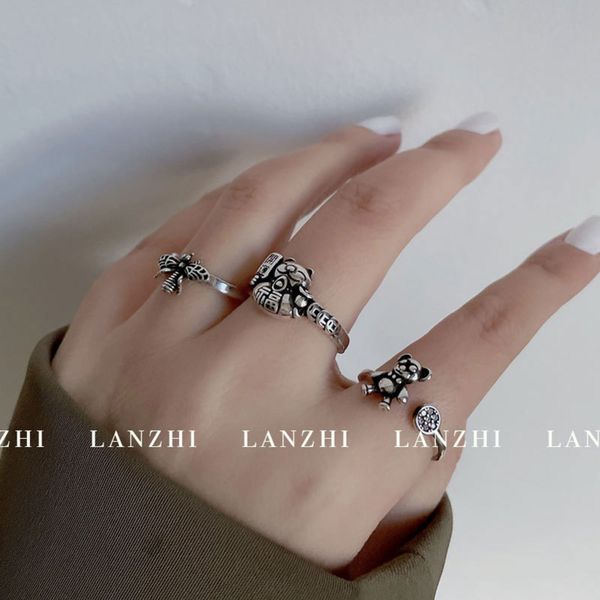 korean version net red living women's simple opening 925 thai silver ring, Black
korean version net red living women's simple opening 925 thai silver ring, Black