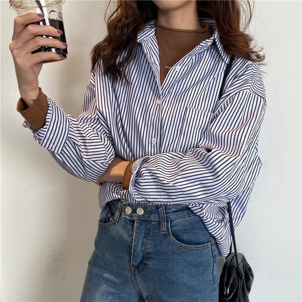 women blouses striped shirt long sleeve spring summer fashion vintage casual loose shirts female streetwear blouse oversize, White
women blouses striped shirt long sleeve spring summer fashion vintage casual loose shirts female streetwear blouse oversize, White