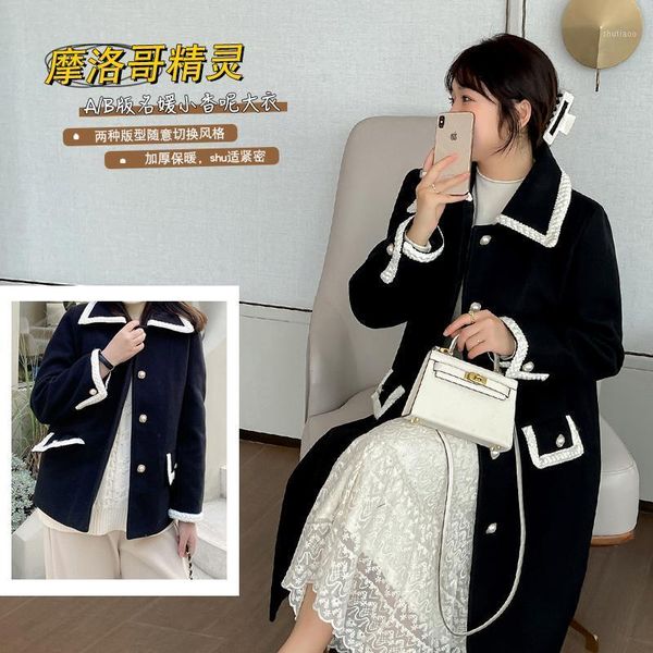 women's wool & blends winter woollen coat large size french style age reduction long and short 2143, Black
women's wool & blends winter woollen coat large size french style age reduction long and short 2143, Black
