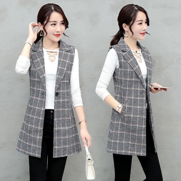 women's vests 2021 spring autumn plaid suit collar women vest jacket korean slim sleeveless long outwear plus size female waistcoats, Black;white
women's vests 2021 spring autumn plaid suit collar women vest jacket korean slim sleeveless long outwear plus size female waistcoats, Black;white